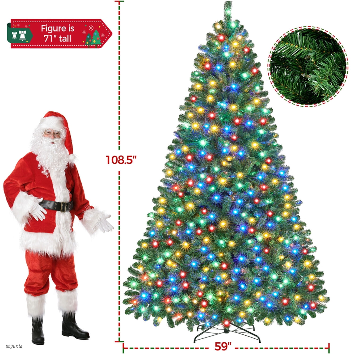 Alden Design 9FT Pre-lit Artificial Christmas Tree with Foldable Stand and Multicolored LED Lights, Green