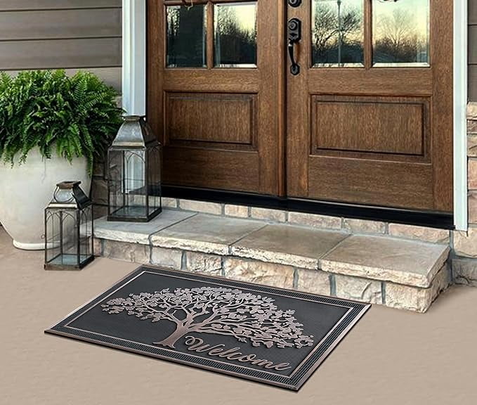 A1HC Rubber Pin Welcome Door Mats for Outdoor Indoor Entrance, Non-Slip Backing Front Door Mat, 30"x48" Shredding Tree