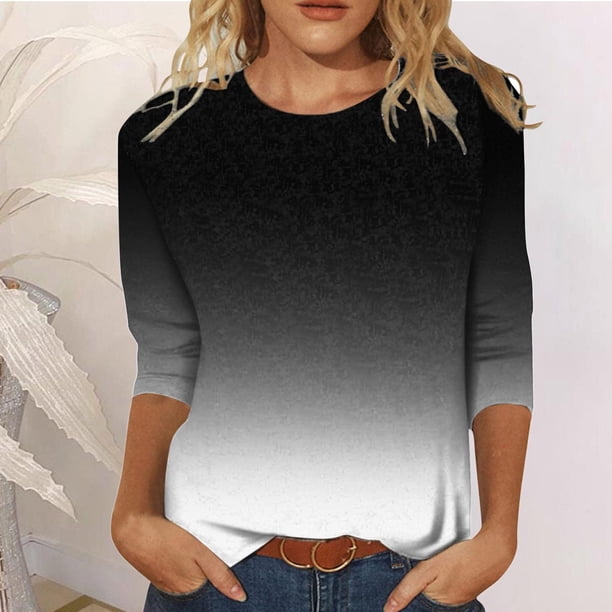 Puntoco Mujer Moda Casual Cuello Redondo 3/4 Manga Impreso Camisa Suelta Blusa tops Puntoco Puntoco-6414
