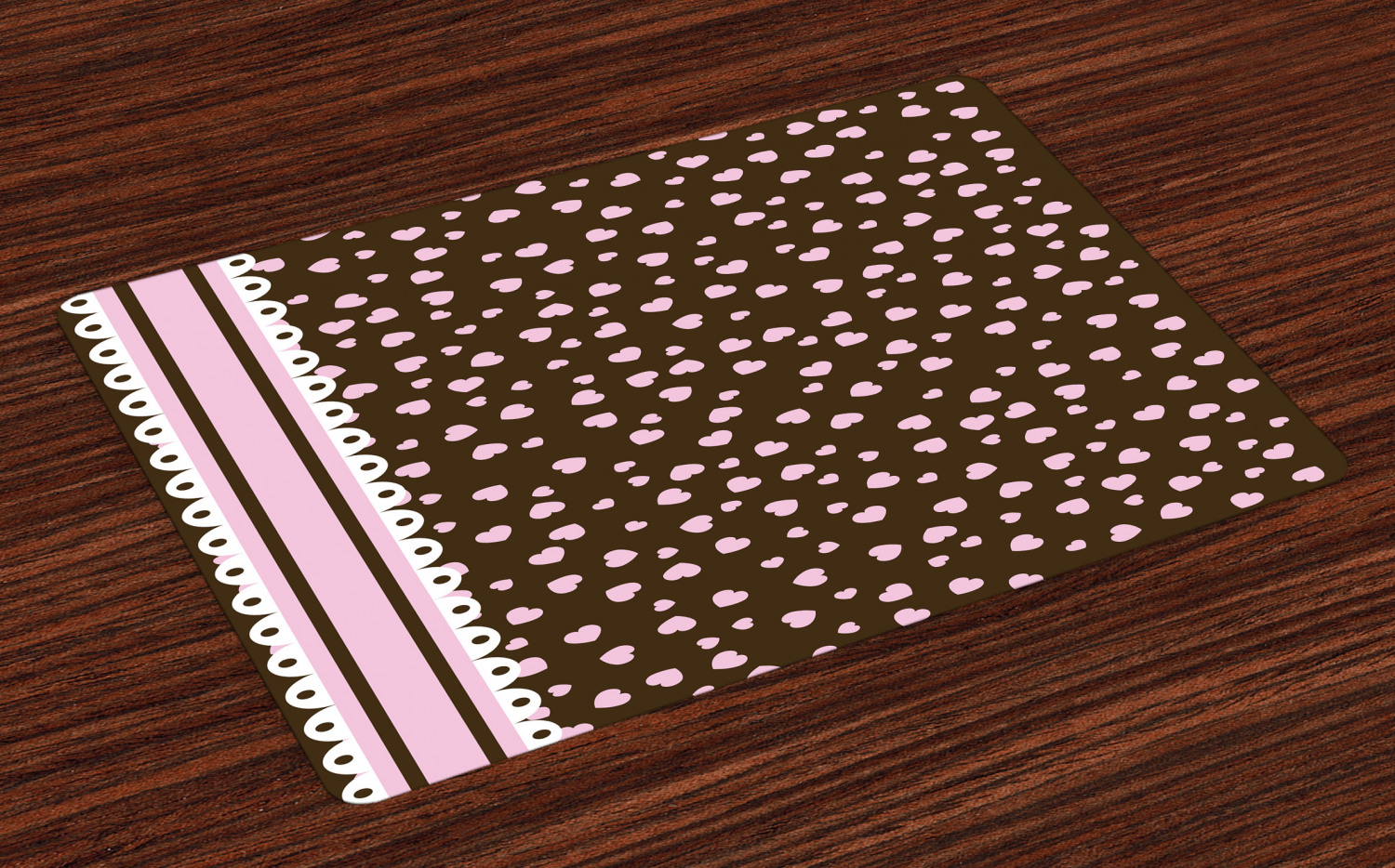 Chocolate Placemats Set of 4 Lace Stripe Heart Filled Romantic Pattern