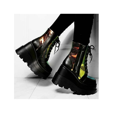 

UKAP Womens Goth Punk Ankle Boots Ladies Lace Up Chunky Heel Platform Zipper Boots US