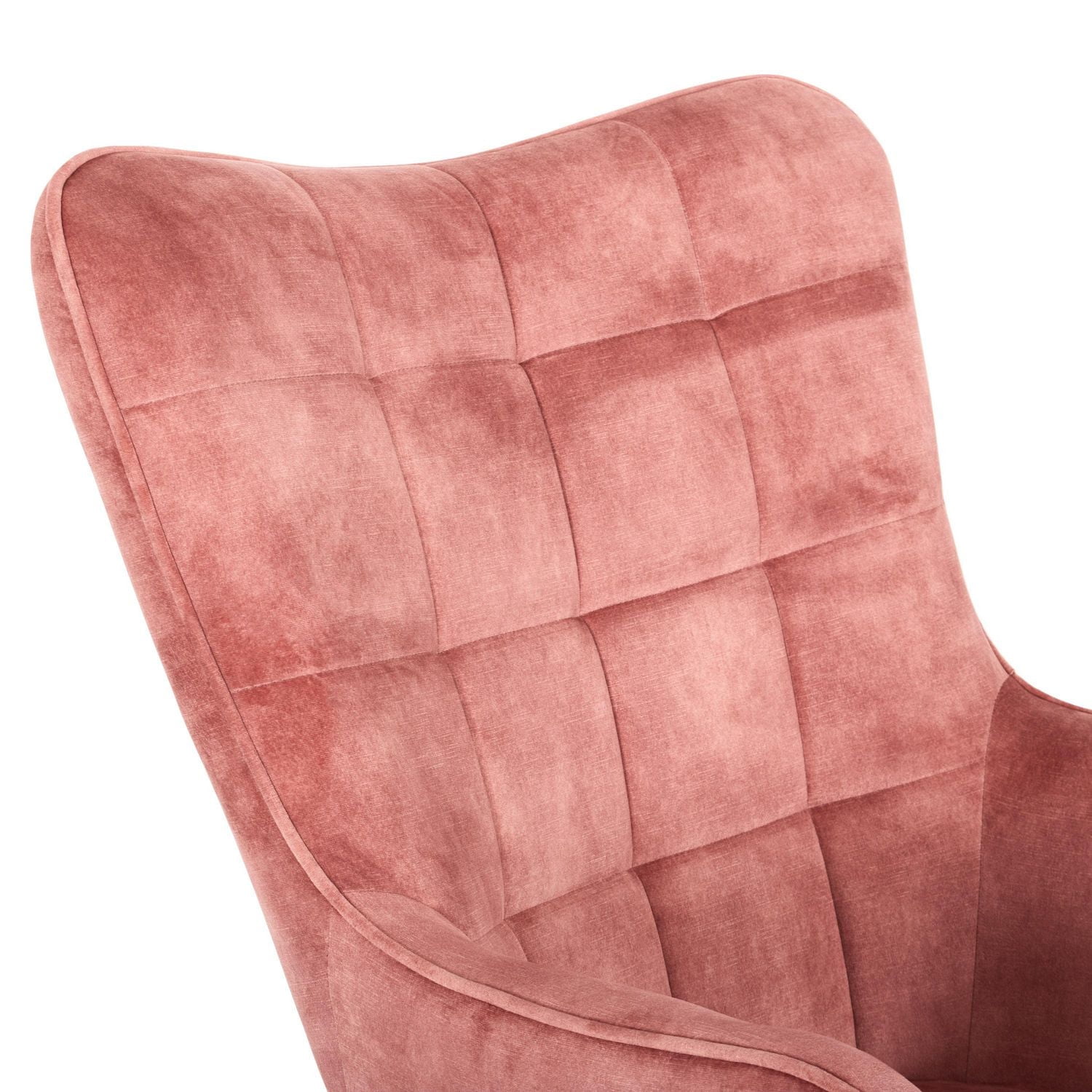 Fauteuil d'appoint d'intérieur Charlotte en velours à dossier ailé avec tabouret et pieds en metal