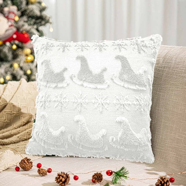 Hot6sl Ofertas Del Día Fundamentos de Almohada Navideña con Diseño de Trineo de Nieve y Árbol de Navidad, Bordada, Parasala de Estar, Sofá, Decoración de Fiestas Navideñas, 1 Unidad