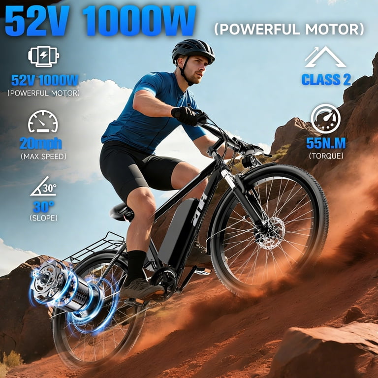 ZNH Electric Mountain Bike, 1000W Peak, 52V 13Ah Removable Battery