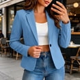 thumbnail image 2 of Women's Long Sleeve Tailored Blazer Jacket Slim Fit Notched Lapel Single Breasted Wrinkle Free Business Casual Work Office Daily Wear, Blue, L, 2 of 9