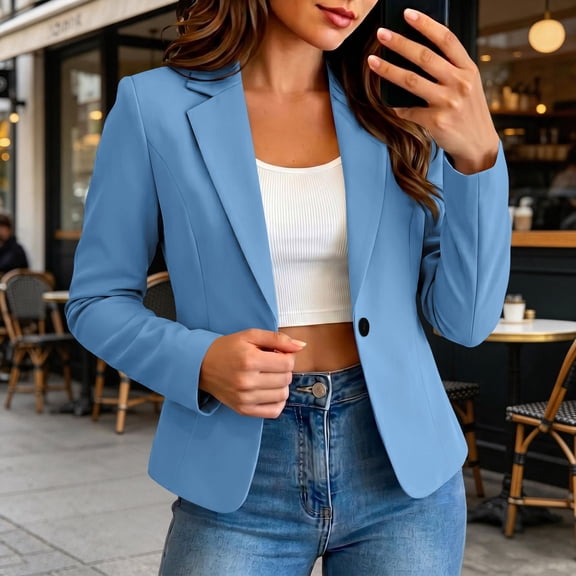 Favoffer Women's Blazer Jackets Long Sleeve Turn Down Collar Business Casual Outwear with Pockets Lightweight Tops for Work Office Business