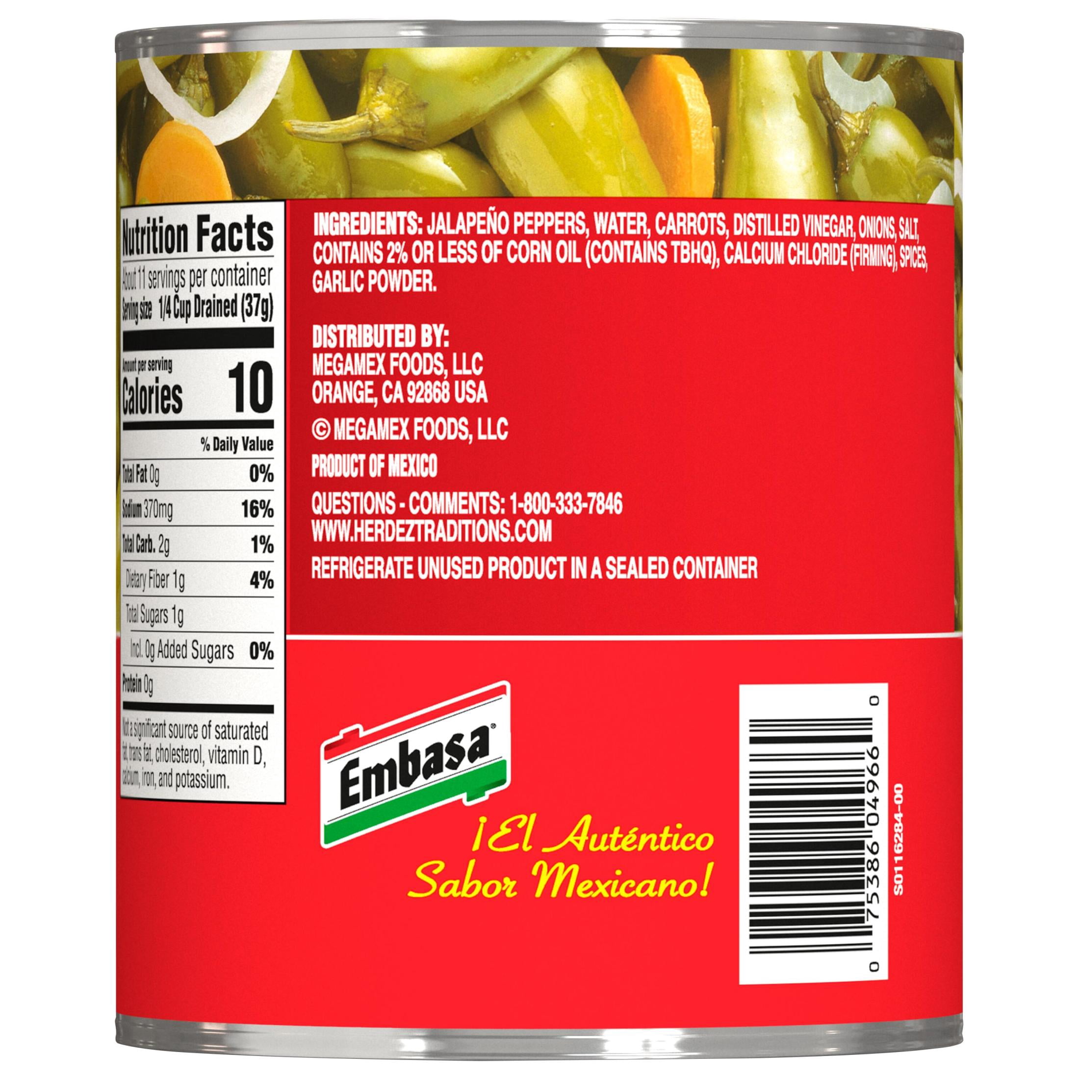 (4 pack) EMBASA Whole Jalapenos in Escabeche, Shelf Stable, Kosher, 26 oz Steel Can