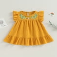 thumbnail image 2 of POINTERTECK Robe d'Été en Lin pour Bébé Fille Manches Volantes Col Rond Broderie Florale Robe de Princesse, 2 of 9