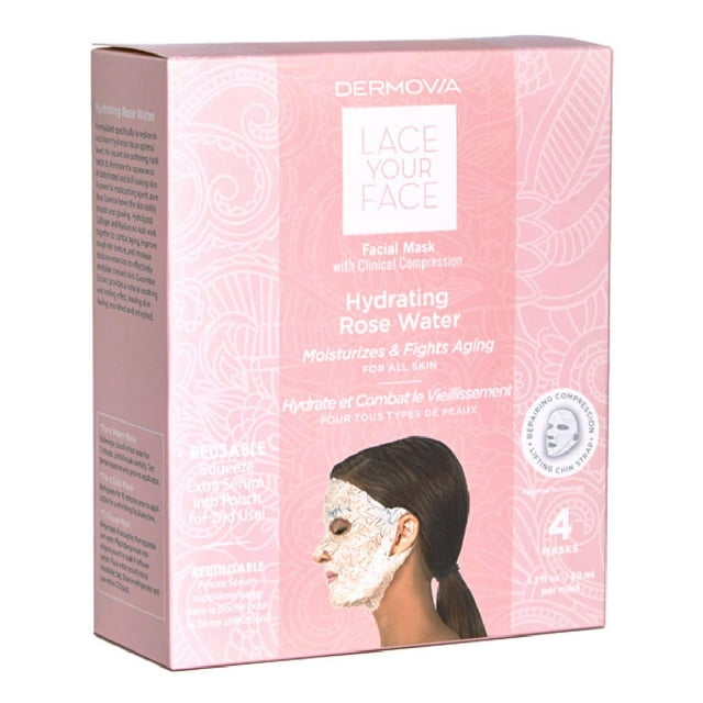Mascarilla facial DERMOVIA LACE YOUR FACE, reutilizable, paquete de 4