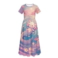 thumbnail image 5 of Uourmeti Pink Axolotl Floral Print Dress for Girls Short Sleeve Loose Casual Holiday Dresses Elegant Maxi Floor Length A-Line Dress, Size 9-10 Years, 5 of 7