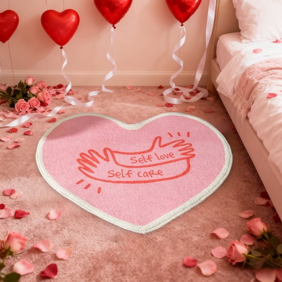 Moocorvic Heart Shaped Valentines Day Rug Non Slip Bath Mat for Bedroom Bathroom 24Inch