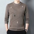 thumbnail image 3 of Pull Chaud pour Hommes d'Âge Moyen Automne Hiver Simple Tempérament Jacquard Uni Filetage Col Rond Haut Tricoté, 3 of 5