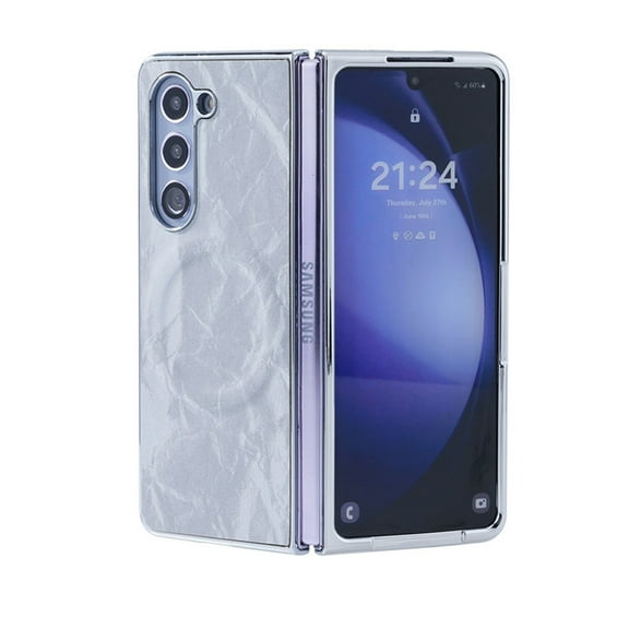 Magnetic For Samsung Galaxy Z Fold 4 Phone Case,With Hinge Protection,Compatible with Mag-Safe,Textured PU Leather Shockproof Electroplated Bumper Rugged Ultra Slim Phone Case,Gray