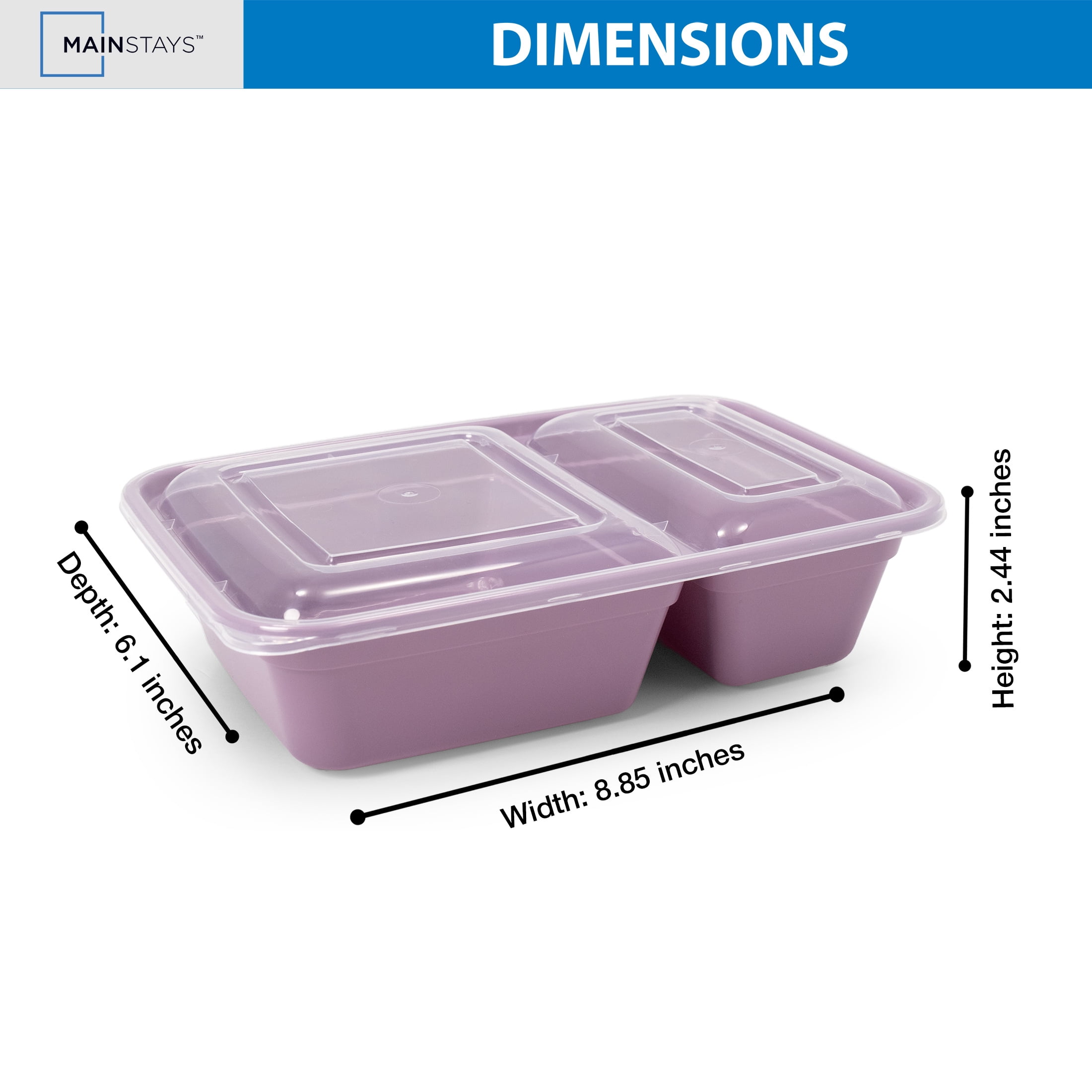 Mainstays 5-Pack 2-Compartment BPA-Free Plastic Meal Prep Food Storage Containers, 0.9L, Lilac Bloom