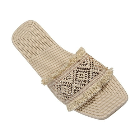 

Dpityserensio Flat Sandals for Women EVA Slide Sandals Women Summer Tassel Slippers Gold 6.5(38)