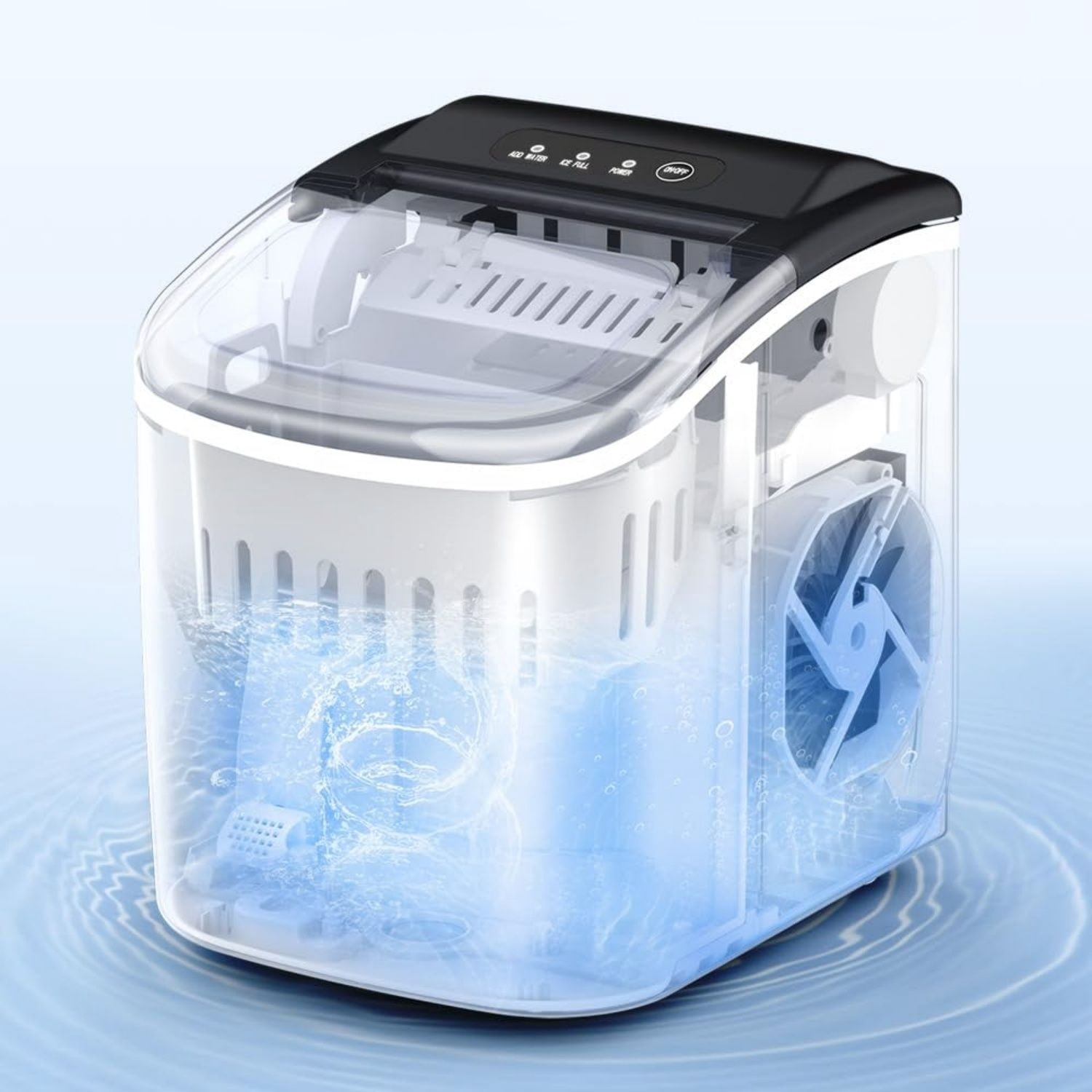 Ice Maker Countertop, Portable Ice Machine with Self-Cleaning, 26.5lbs/24Hrs, 9 Bullet Ice Cubes in 6 Mins, Ice Basket and Scoop, Ideal for Home, Kitchen, Bar, Camping