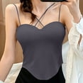 thumbnail image 4 of dazeni Bulit in Bra Tank Tops for Women Double Lined Padded Cami Scoop Neck Spaghetti Straps Basic Undershirts Gray Free Size, 4 of 5