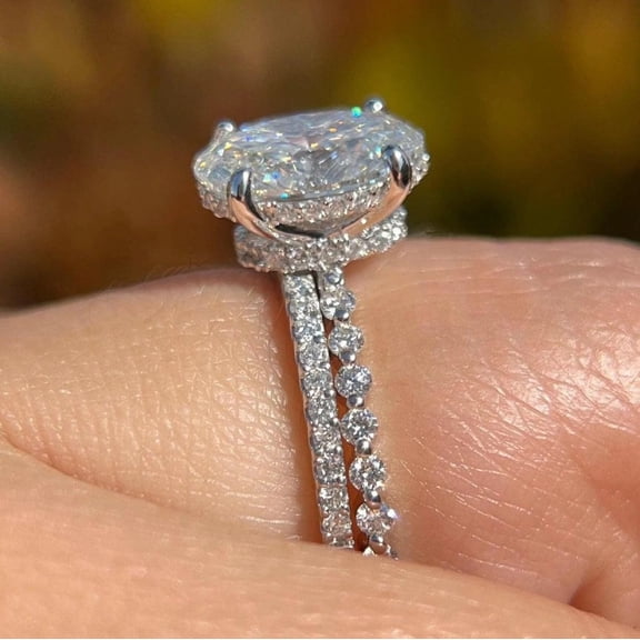 Silver & Stone Jewels Bridal Set Engagement Wedding Ring 14K White Gold Plated 2 Ct Cubic Zirconia