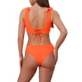 thumbnail image 3 of Bikini de dos piezas para mujer INSPIRE CHIC, volantes, escote en V, tirantes anchos, estampado de leopardo, lazo ajustable en la espalda, tamaño X-Small, color naranja, 3 of 5