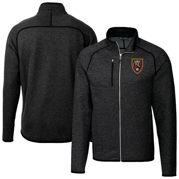 Men's-Cutter & Buck  Heather Charcoal Real Salt Lake Big & Tall Mainsail Sweater-Knit Full-Zip Jacket
