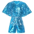 thumbnail image 1 of inlzdz Kids Girl's V Neck Sparkly Sequin Romper Pageant Prom Party Ruffled Shorts Jumpsuit One Piece Light Blue 6, 1 of 4