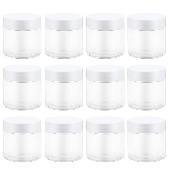 12 recipientes de almacenamiento vacíos transparentes de 60 ml, frascos redondos de plástico con tapa.