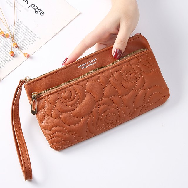 Portefeuille à Fermeture Éclair Mode Sac à Main pour Femmes Sac à Main Pochette Porte-Cellulaire Porte-Cartes Grande Capacité Sac à Main
