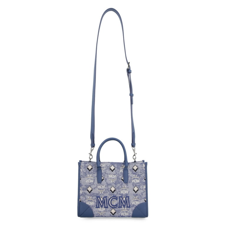 MCM Women's Blue Feet Top Handle Logo Single Strap Tote Handbag Purse 