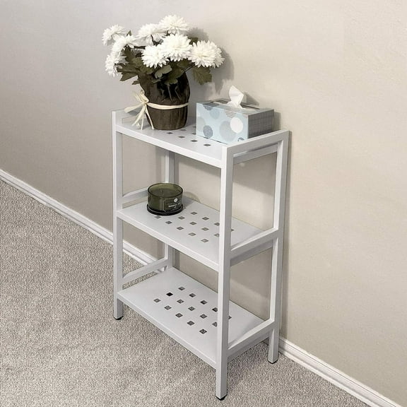 Asta 3-Tier Free Standing Rectangular Bathroom Utility Storage Shelf Rack,Powder-Coated Metal Storage Shelf Stand,B301 (Light Grey),22 Inch W x 11 Inch D x 35 Inch H