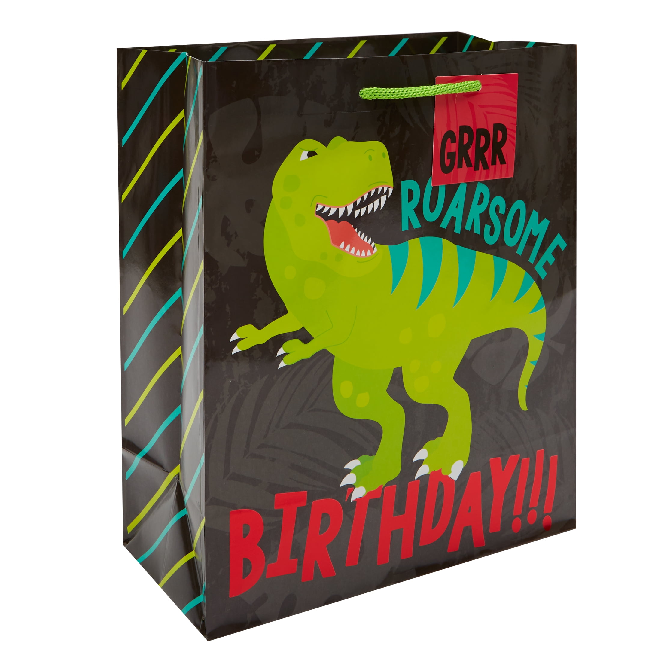 Way To Celebrate Value Gift Bag, Birthday Gift Bag, Dinosaur, Black, Green, Blue, Red Foil
