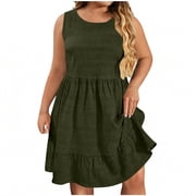 Women's Maxi Flowy Dress A Line Fashion Plus Size Casual Solid Sleeveless Round Neck Dress Beach Vacation