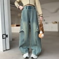 thumbnail image 2 of mgoYE Girls Baggy Jeans Size 10-12 Girls Cute Wide Leg Flared Jeans Kids Oversized Elastic Waist Paper Bag Pants with Pockets Ripped Jeans for Girls(Mint Green,13-14 Years), 2 of 7