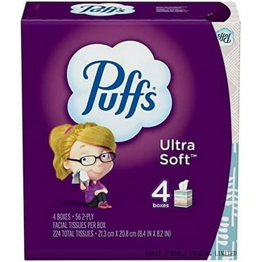 Ultra-Soft 2-Ply Facial Tissues, White, 56 Tissues Per Cube, Pack Of 4 Cubes