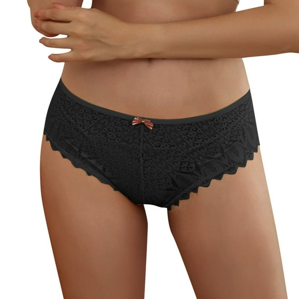 matoen 3pc Women Plus Size Lace Briefs Solid Color Bow Panties Comfortable  Breathable Thongs Underwear 