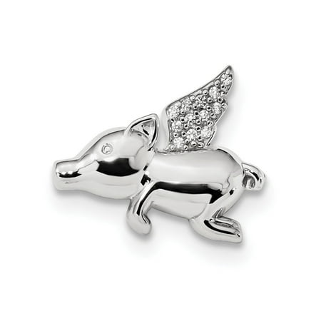 Mia Diamonds Solid 925 Sterling Silver Rhodium-Plated Polished with Cubic Zirconia (CZ) Flying Pig Chain