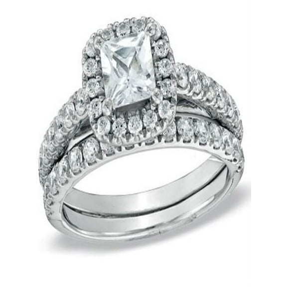 Luxurious Halo Diamond Wedding Ring set 2 Carat Princess Cut Diamond on 10k Gold