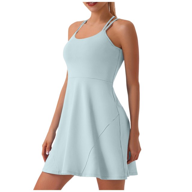 asddcavvf Robes pour Femmes Robe de Tennis pour Femmes Col Carré Sans Manches Robe Athlétique Fente Latérale Évasée