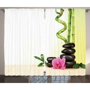 Spa Decor Curtains 2 Panels Set, Spa Still Calm Life Theme with Relax Symbol Bamboo Sprouts and Rocks Asian Meditative Zen Concept, Living Room Bedroom Accessories, 108 X 84 Inches, by Ambesonne