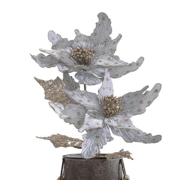 HomeMagic Decorative Poinsettia Stems, Winter Blue, Set of 4