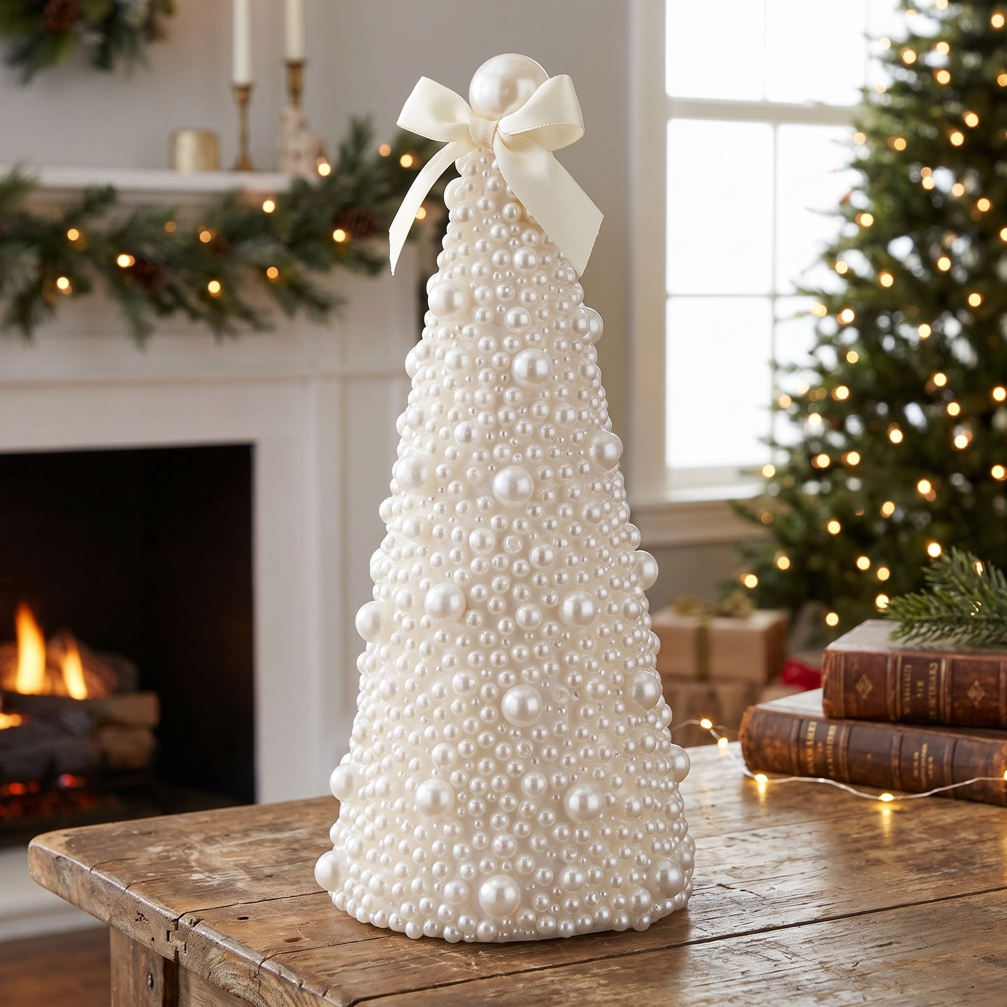 Beaded Tree Christmas Decoration, Cream, 10", by Holiday Time