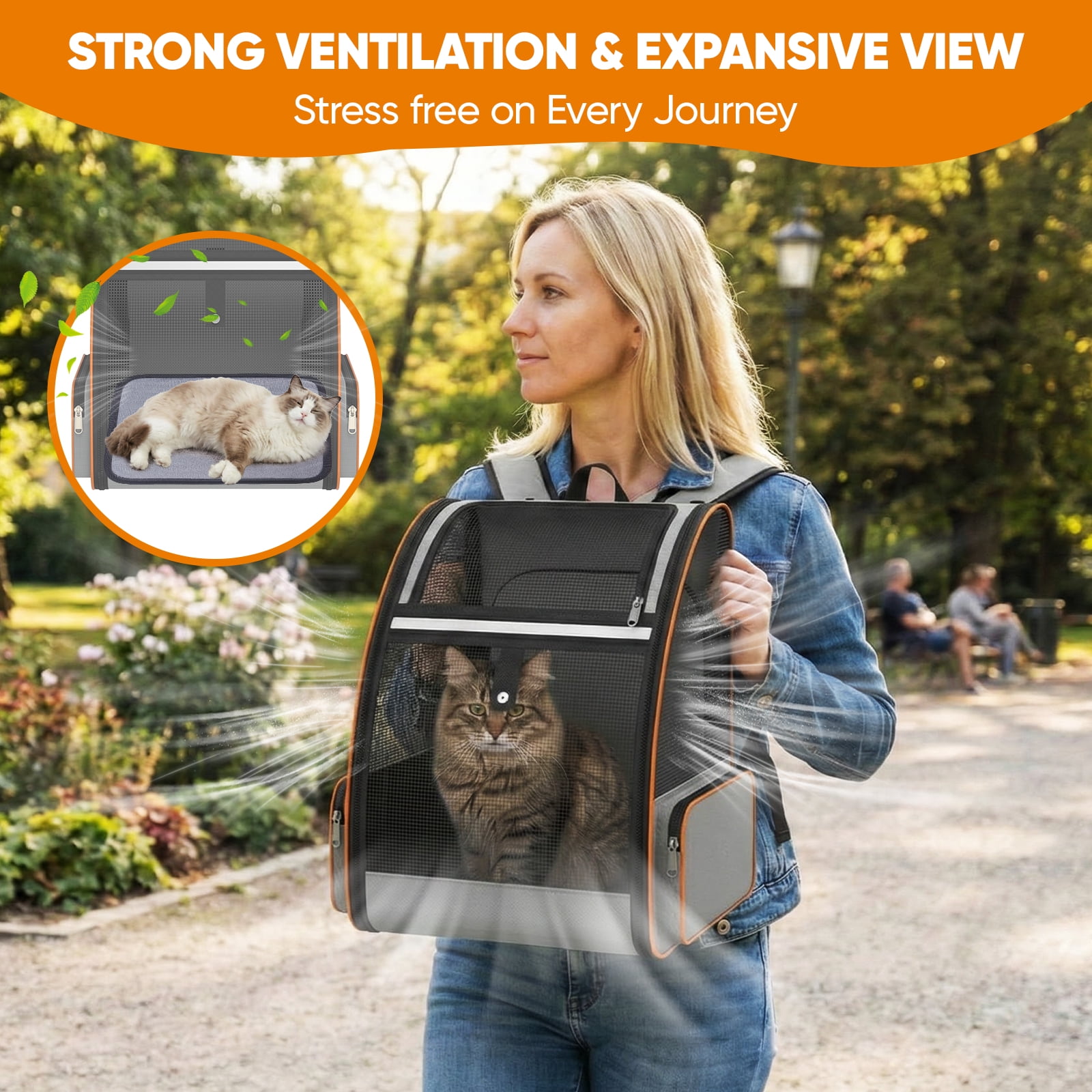 Cat Carrier Backpack -Pet Carrier Expandable for Cat Puppy Outdoor Ventilated Travel Backpack with Breathable Mesh,