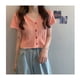 thumbnail image 3 of Camiseta de manga corta con escote en V y botones para mujer: top de punto rosa, talla única (se adapta a entre 39 y 60 kg) Summer Chic, 3 of 8