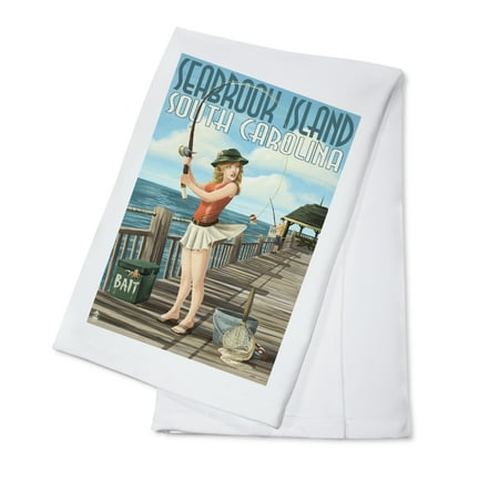 Seabrook Island, South Carolina - Pinup Girl Fishing - Lantern Press Poster (100% Cotton Kitchen