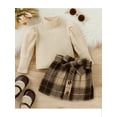 thumbnail image 4 of Bagilaanoe 2Pcs Toddler Baby Girls Fall Outfits Long Sleeve Turtleneck Knitting Tops + Plaid Skirt with Waist Belt 6M 12M 18M 24M 3T 4T Kids Casual Skirt Set, 4 of 9