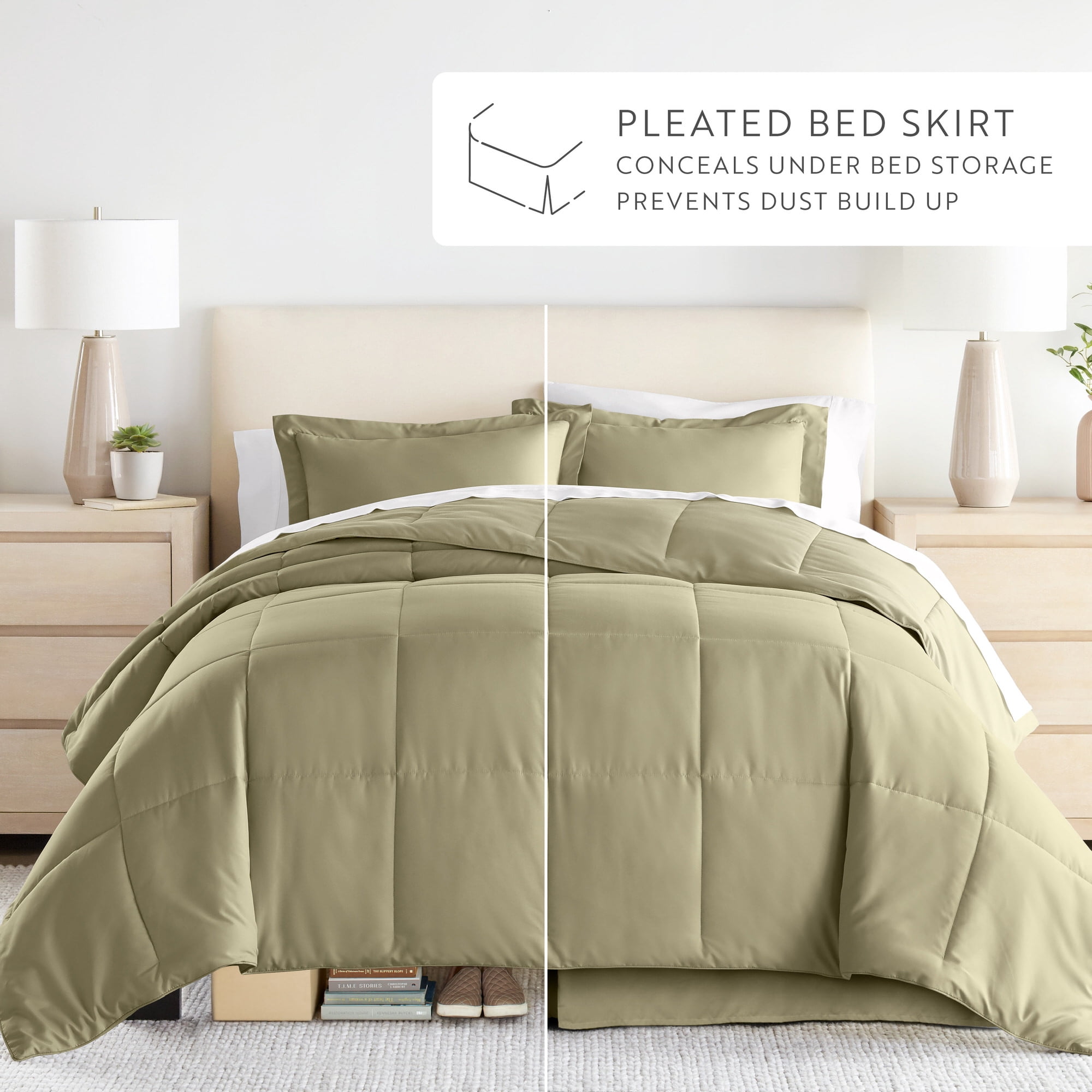 Noble Linens 8-Piece Sage Bed in a Bag Microfiber Bedding Set, Twin