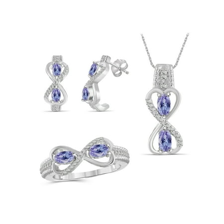 Diamond Tanzanite Jewelry Set - 2.00 Carat T.G.W. Tanzanite And White Diamond Accent Sterling Silver 3-Piece Jewelry set