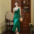 thumbnail image 3 of Defitshape Women's Silk Nightgown Satin Pajama Dress Spaghetti Straps Cowl Neck Silky Pjs Luxury Summer Sleeveless Soft Cool Cami Lightweight Slim Fit Side Slit Lingeries Green Large, 3 of 5