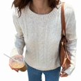 thumbnail image 2 of Women'S Casual Vacation Wool Solid Color Sweater Autumn and Winter Round Neck Long Sleeve Pullover Top Apricot Color M, 2 of 9