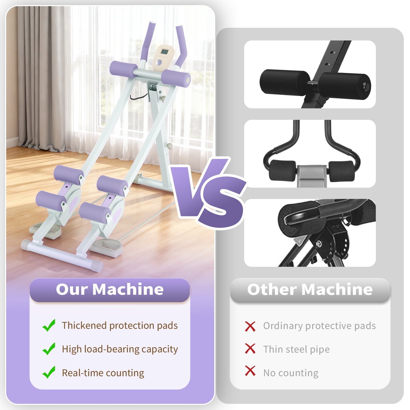 Foldable Ab Machine, 440lb Capacity Home Gym Fitness Ab Trainer Dual-track for Effective Core Workouts, Ab Cruncher Fitness Trainer