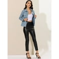 thumbnail image 3 of INSPIRE CHIC Women's Jackets Long Sleeve Faux Suede Trucker Motorcycle Jacket Light Blue S, 3 of 6
